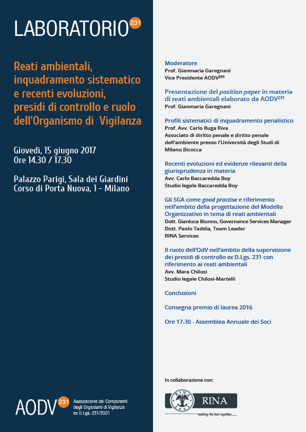 Reati ambientali, inquadramento sistematico e recenti evoluzioni, presidi di controllo e ruolo dell’Organismo di Vigilanza